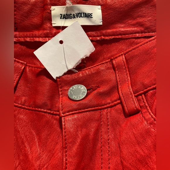 NWT Zadig & Voltaire Red Phlame Leather Jean - Sz 4 US / Sz 36 FR - Picture 9 of 11